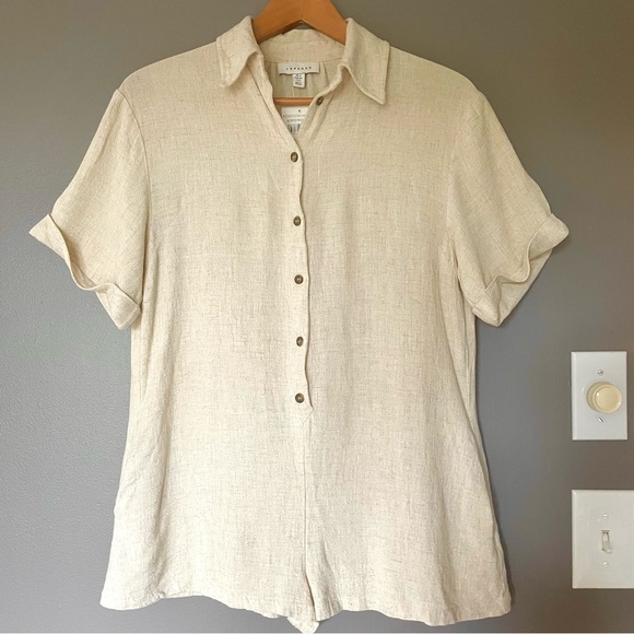 Topshop Linen Blend Button Up Romper In Ivory Size 2 NWT - Picture 5 of 13